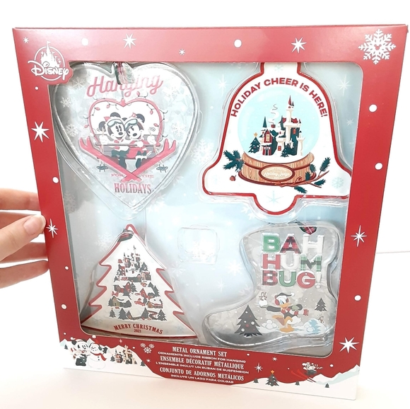 Disney Holiday Disney Parks Christmas Brushed Metal Ornament Set